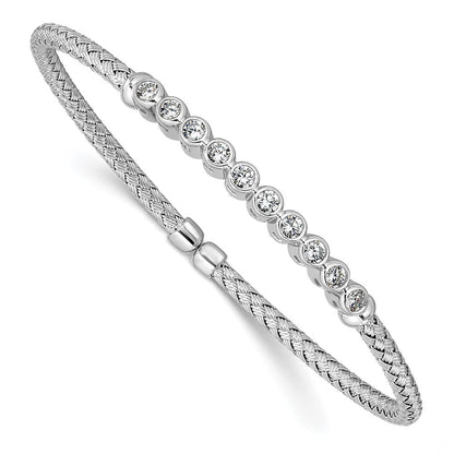 Sterlingsilber Rhodiniert Zirkonia Geflochten Flexibel Manschette