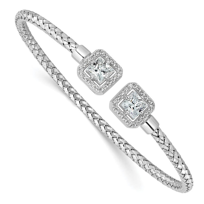 Sterlingsilber Rhodiniert Zirkonia Poliert Quadratisch Heiligenschein Manschette Armreif