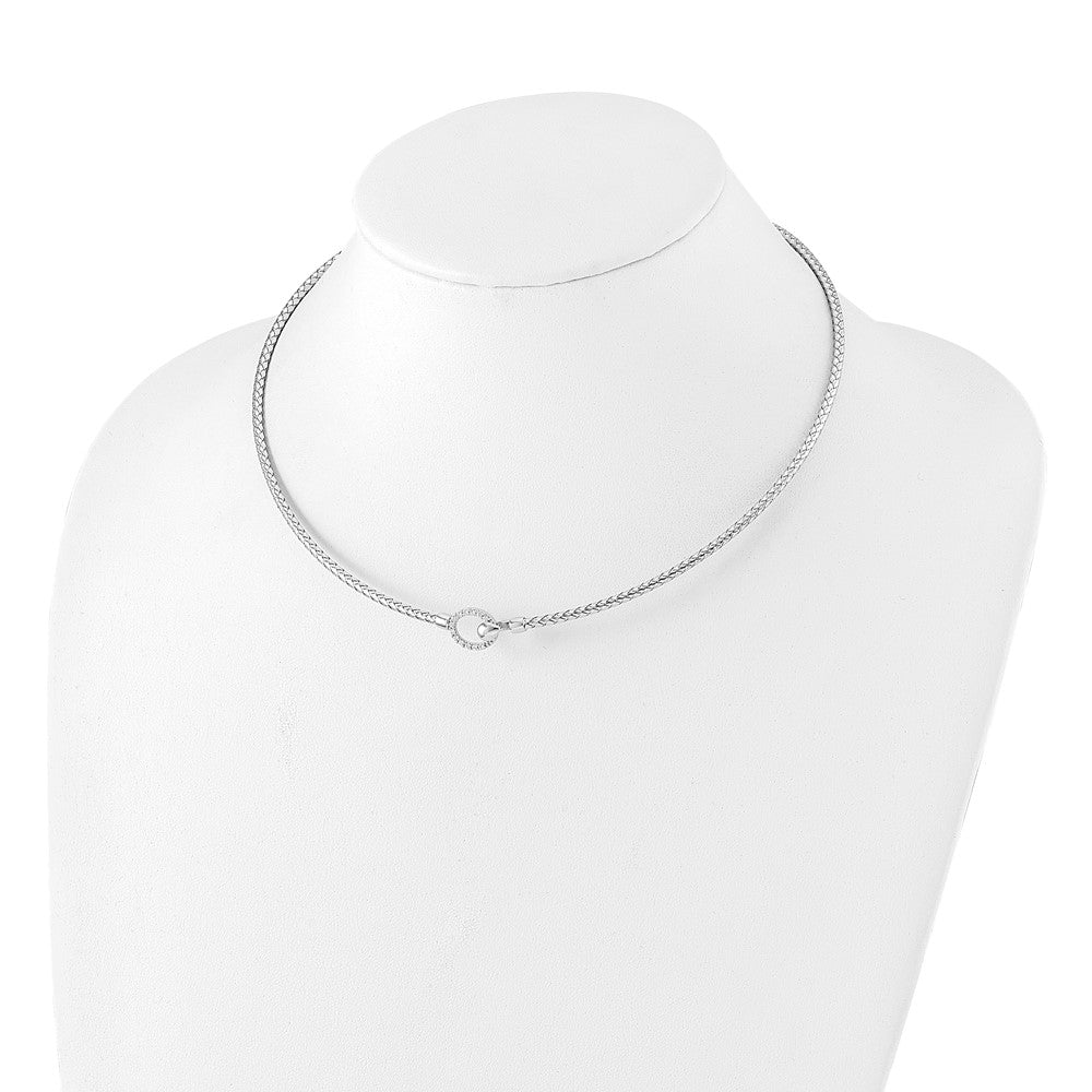 Sterlingsilber Rhodiniert Zirkonia Poliert Braid mit 2 Zoll. Verlängerung Halskette