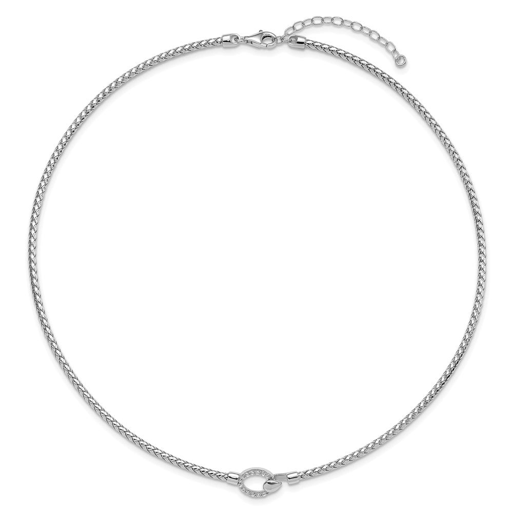 Sterlingsilber Rhodiniert Zirkonia Poliert Braid mit 2 Zoll. Verlängerung Halskette