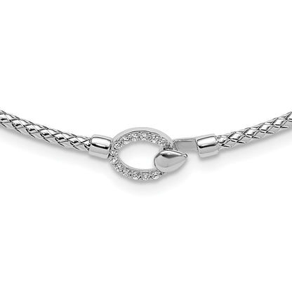 Sterlingsilber Rhodiniert Zirkonia Poliert Braid mit 2 Zoll. Verlängerung Halskette