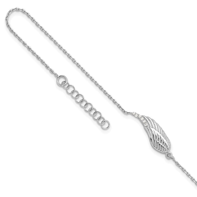 Sterlingsilber Rhodiniert Zirkonia Engel Flügel 9 Zoll. Plus 1 Zoll. Verlängerung. Fußkettchen