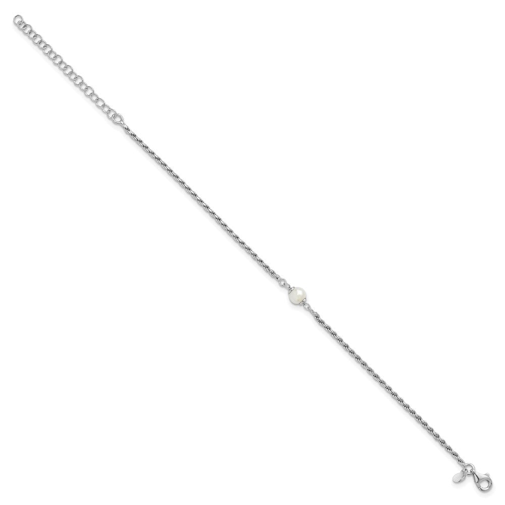 Sterlingsilber Rhodiniert Plt Poliert Fwc Perle mit 2 Zoll Verlängerung. Armband