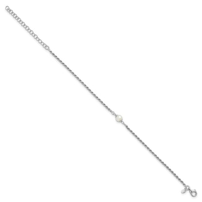 Sterlingsilber Rhodiniert Plt Poliert Fwc Perle mit 2 Zoll Verlängerung. Armband