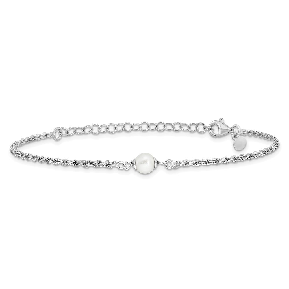 Sterlingsilber Rhodiniert Plt Poliert Fwc Perle mit 2 Zoll Verlängerung. Armband