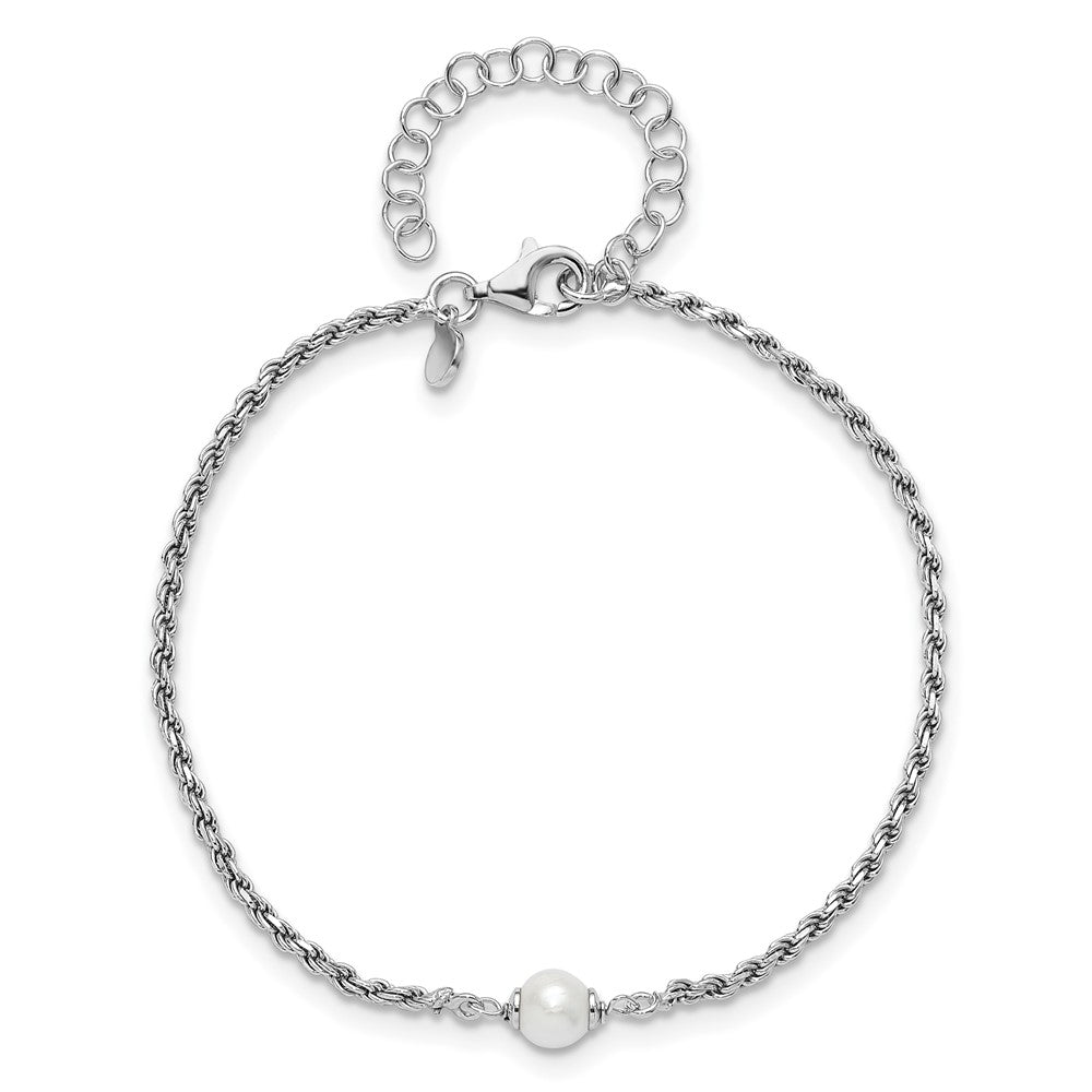 Sterlingsilber Rhodiniert Plt Poliert Fwc Perle mit 2 Zoll Verlängerung. Armband