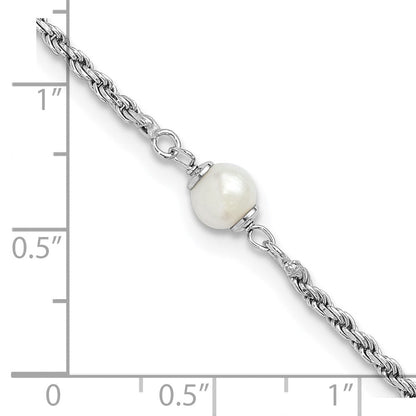 Sterlingsilber Rhodiniert Plt Poliert Fwc Perle mit 2 Zoll Verlängerung. Armband