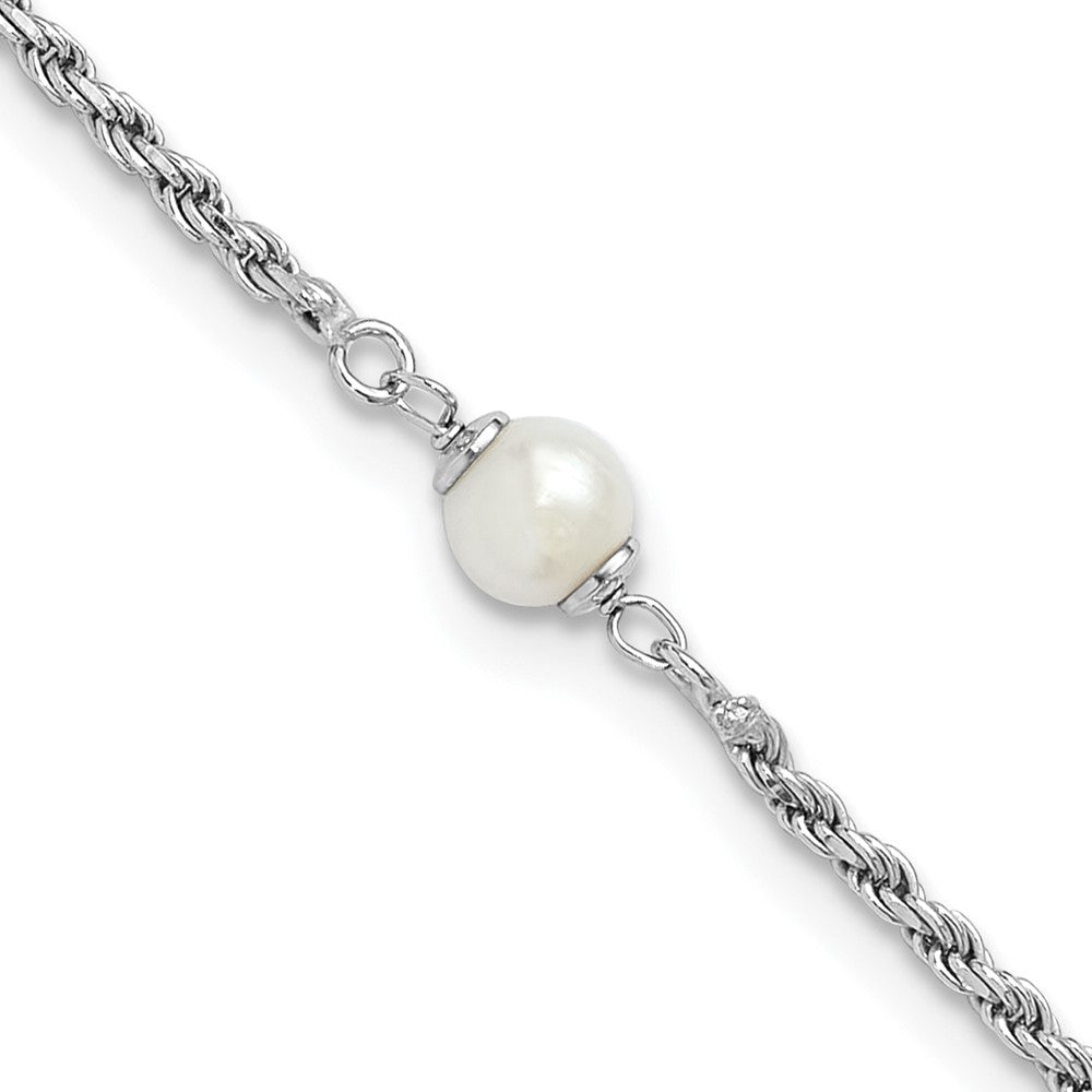 Sterlingsilber Rhodiniert Plt Poliert Fwc Perle mit 2 Zoll Verlängerung. Armband