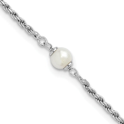 Sterlingsilber Rhodiniert Plt Poliert Fwc Perle mit 2 Zoll Verlängerung. Armband