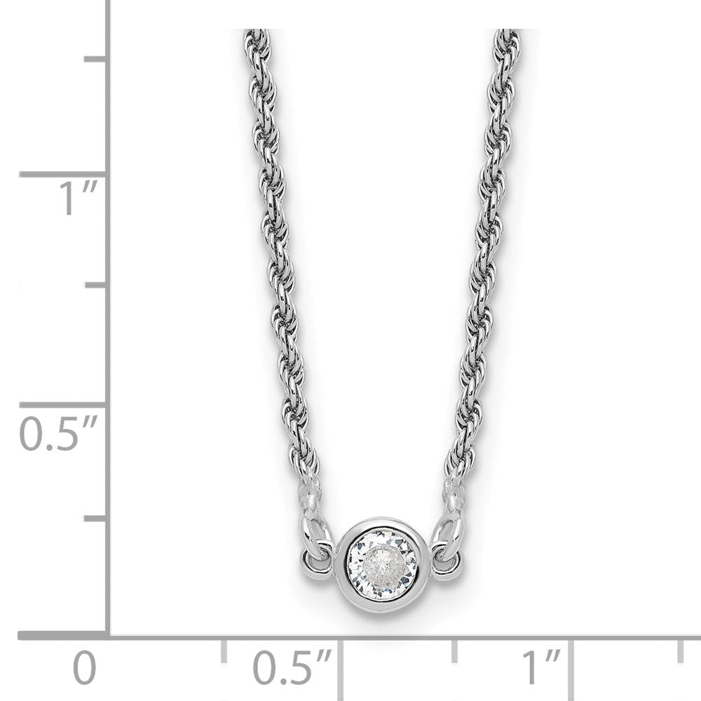 Sterlingsilber Rhodiniert Poliert Zirkonia mit 1.5 Zoll Verlängerung. Halskette