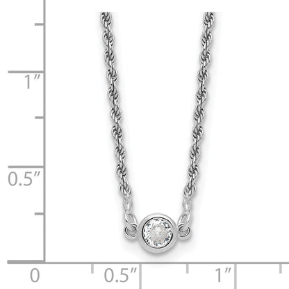 Sterlingsilber Rhodiniert Poliert Zirkonia mit 1.5 Zoll Verlängerung. Halskette