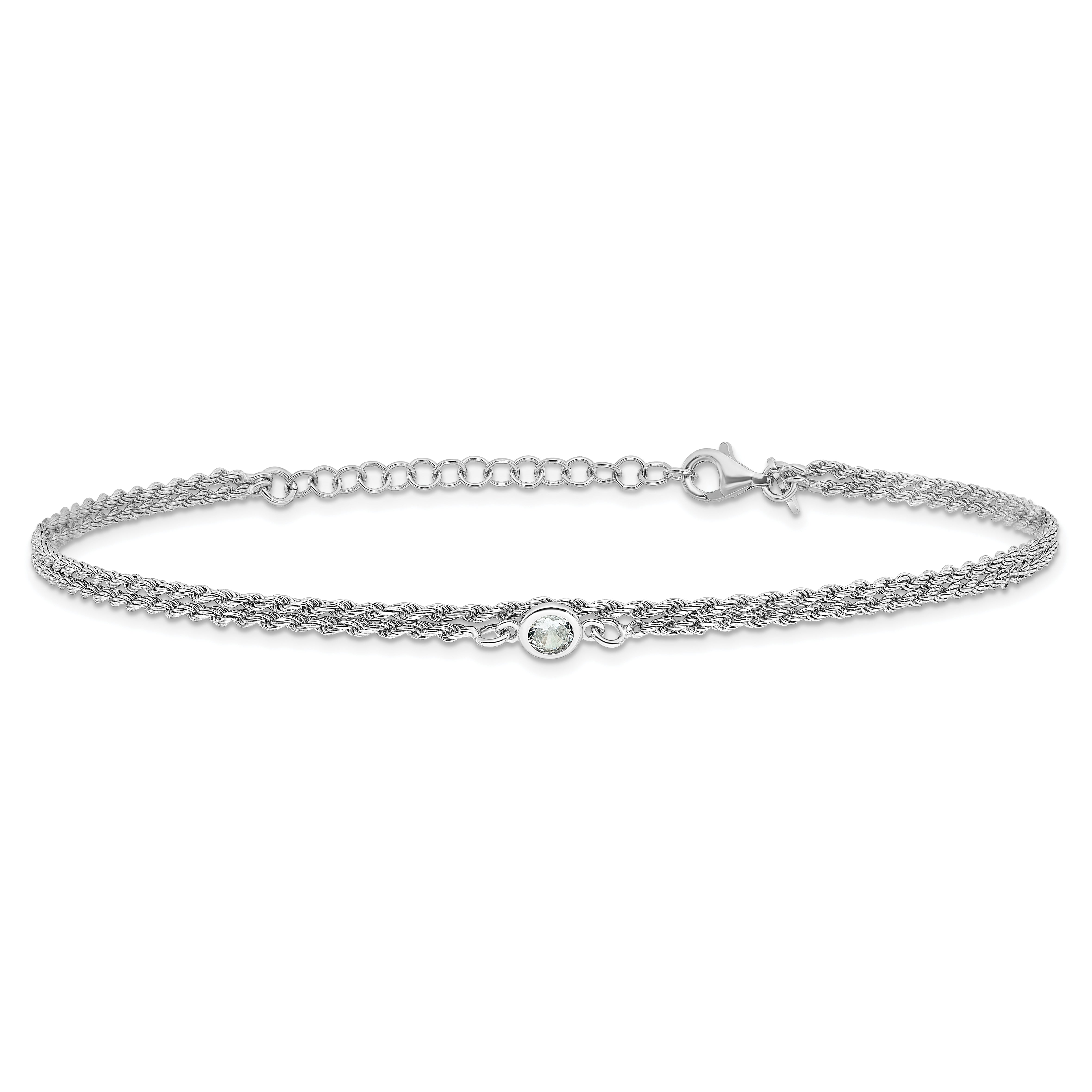 Sterlingsilber Rhodiniert Poliert Zirkonia 2 Strang 9 in Plus 1.5 Zoll Verlängerung