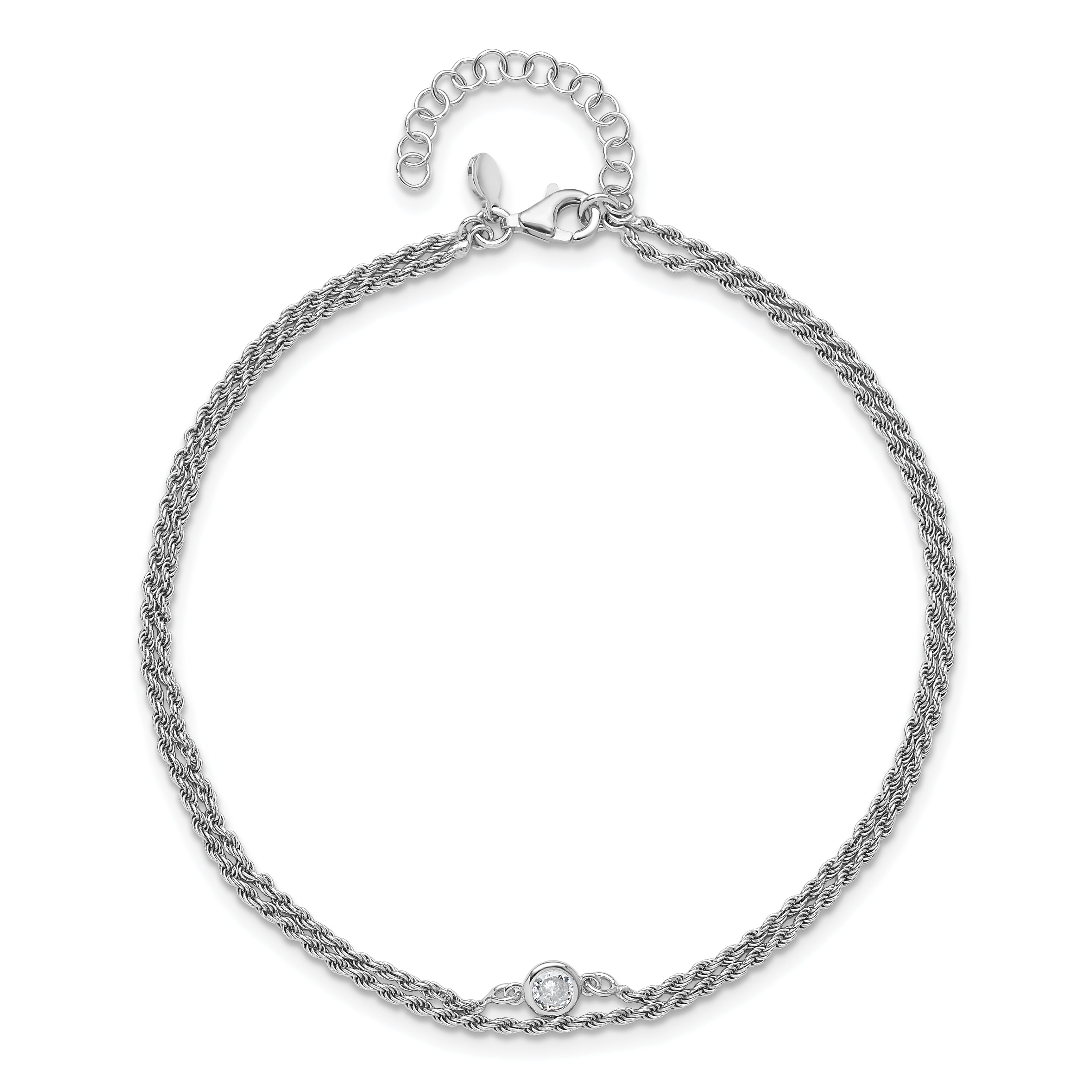 Sterlingsilber Rhodiniert Poliert Zirkonia 2 Strang 9 in Plus 1.5 Zoll Verlängerung