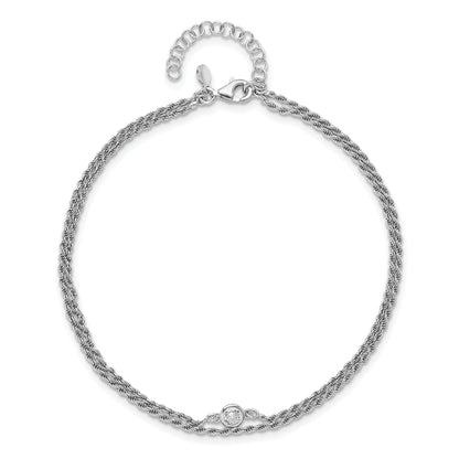 Sterlingsilber Rhodiniert Poliert Zirkonia 2 Strang 9 in Plus 1.5 Zoll Verlängerung