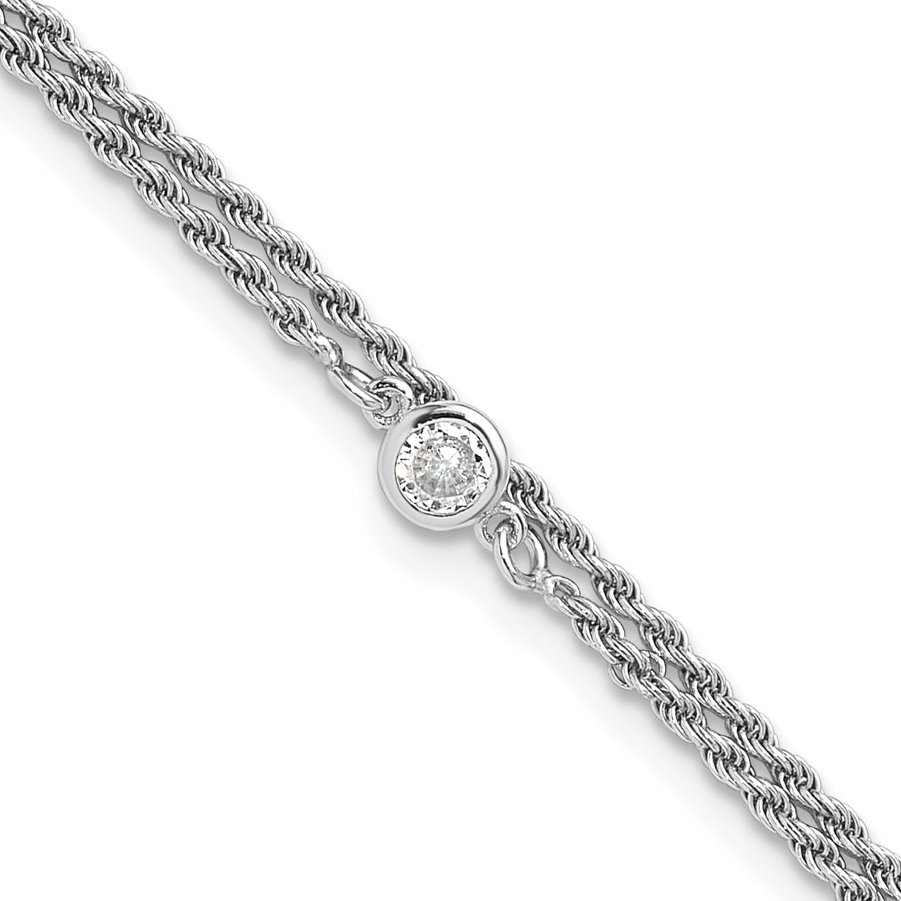 Sterlingsilber Rhodiniert Poliert Zirkonia 2 Strang 9 in Plus 1.5 Zoll Verlängerung