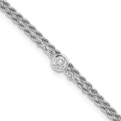 Sterlingsilber Rhodiniert Poliert Zirkonia 2 Strang 9 in Plus 1.5 Zoll Verlängerung