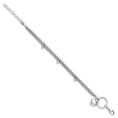 Sterlingsilber Rhodiniert Herz 3 Strang mit 1 Zoll Verlängerung. Armband