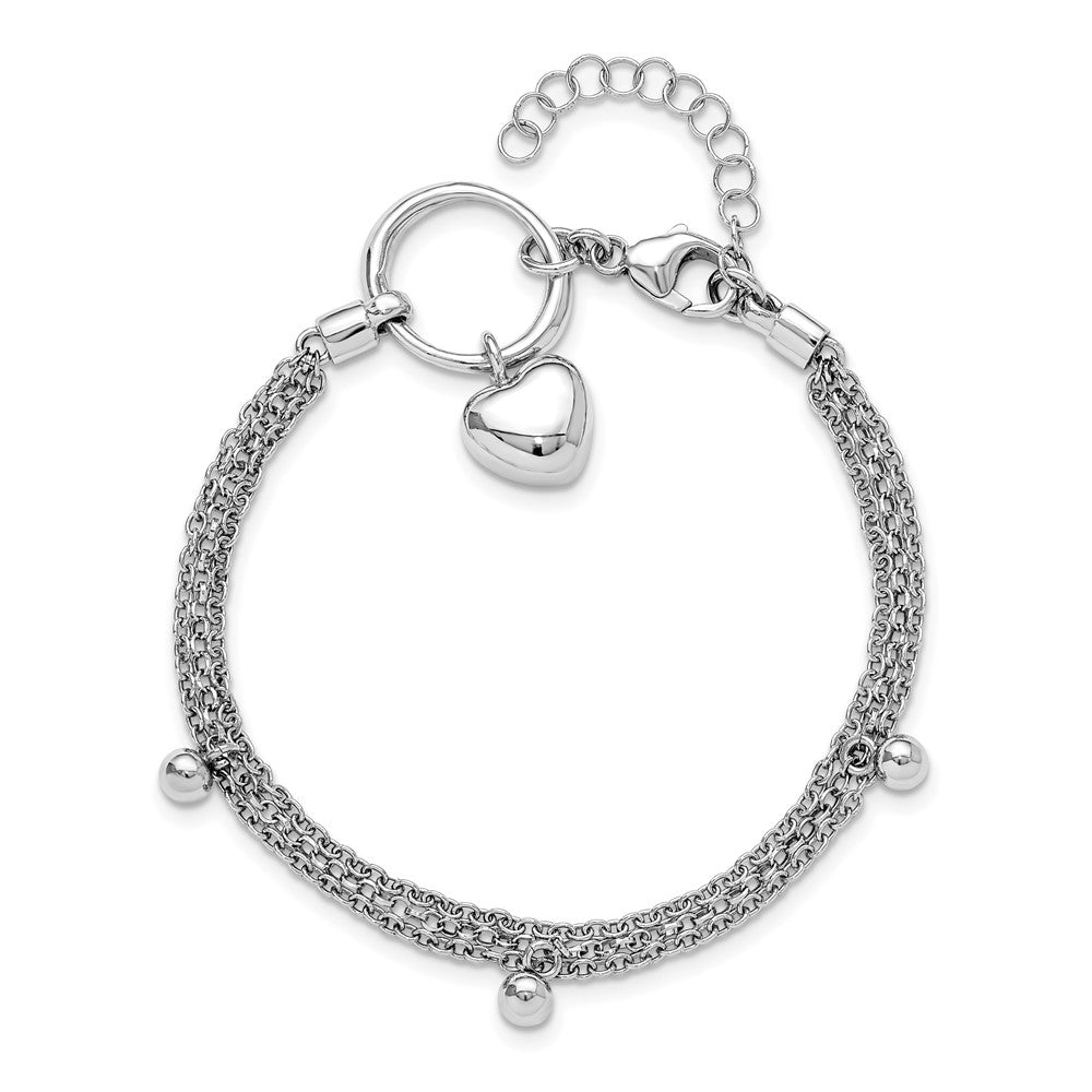 Sterlingsilber Rhodiniert Herz 3 Strang mit 1 Zoll Verlängerung. Armband