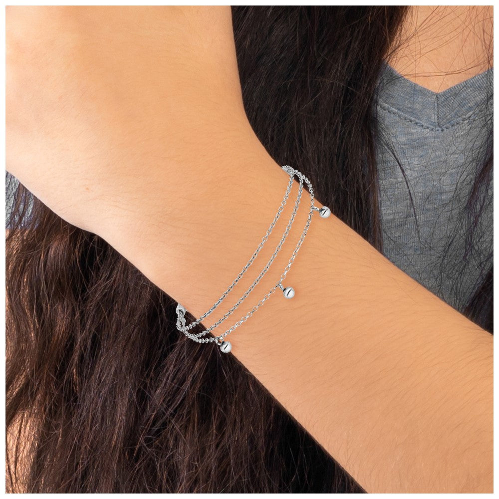 Sterlingsilber Rhodiniert Herz 3 Strang mit 1 Zoll Verlängerung. Armband