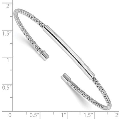 Sterlingsilber Rhodiniert Poliert und Strukturiert Manschette Armband