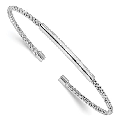 Sterlingsilber Rhodiniert Poliert und Strukturiert Manschette Armband