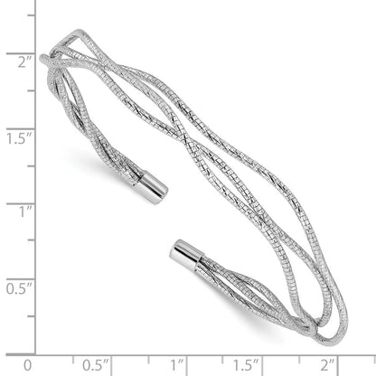 Sterlingsilber Rhodiniert Poliert und Strukturiert Gewellt Manschette Armband