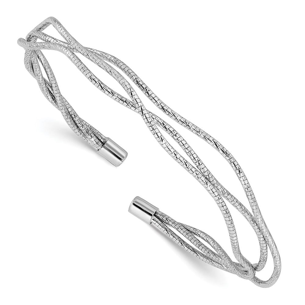 Sterlingsilber Rhodiniert Poliert und Strukturiert Gewellt Manschette Armband