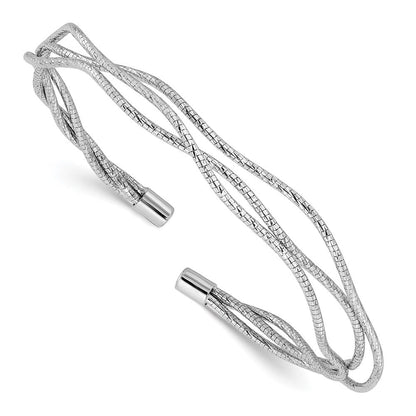 Sterlingsilber Rhodiniert Poliert und Strukturiert Gewellt Manschette Armband