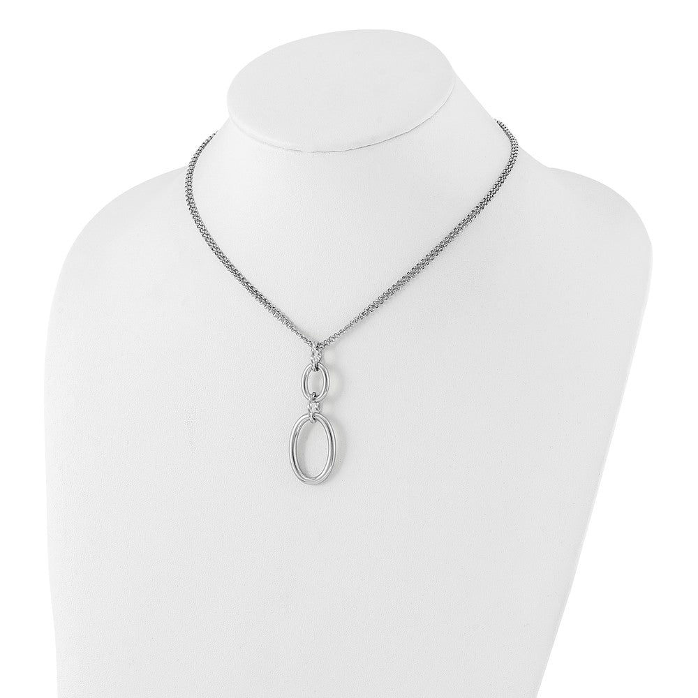 Sterlingsilber Rhodiniert 2 Strang Oval mit 1.5 Zoll Verlängerung. Halskette