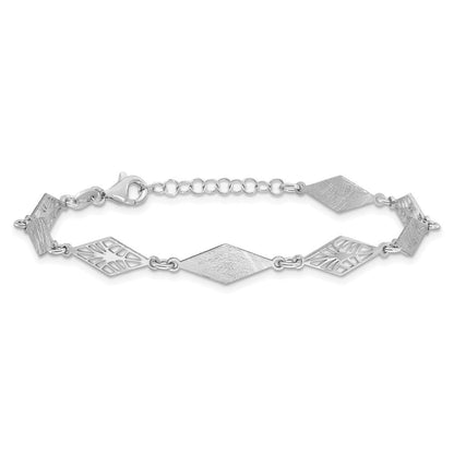 Sterlingsilber Ss Rhodiniert Poliert und Scratch Finish mit 1 Zoll Verlängerung. Armband