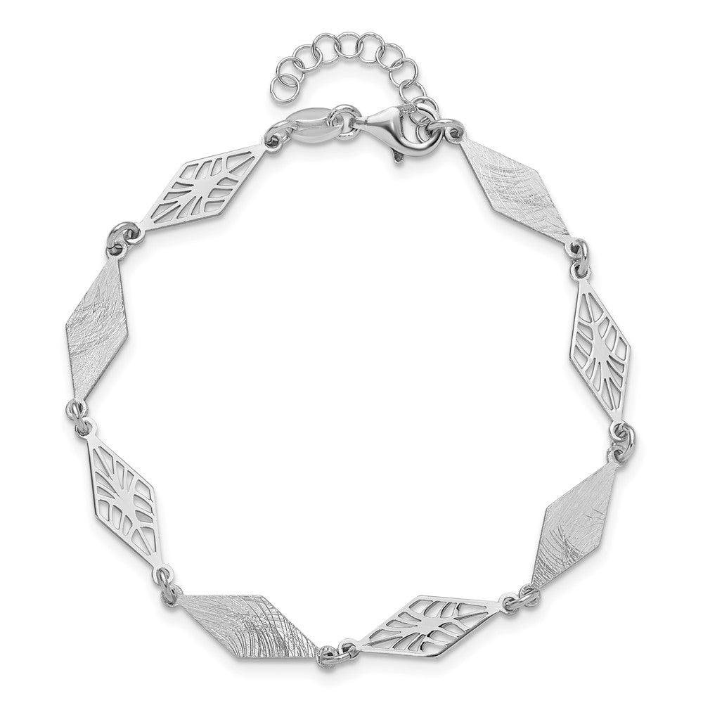 Sterlingsilber Ss Rhodiniert Poliert und Scratch Finish mit 1 Zoll Verlängerung. Armband