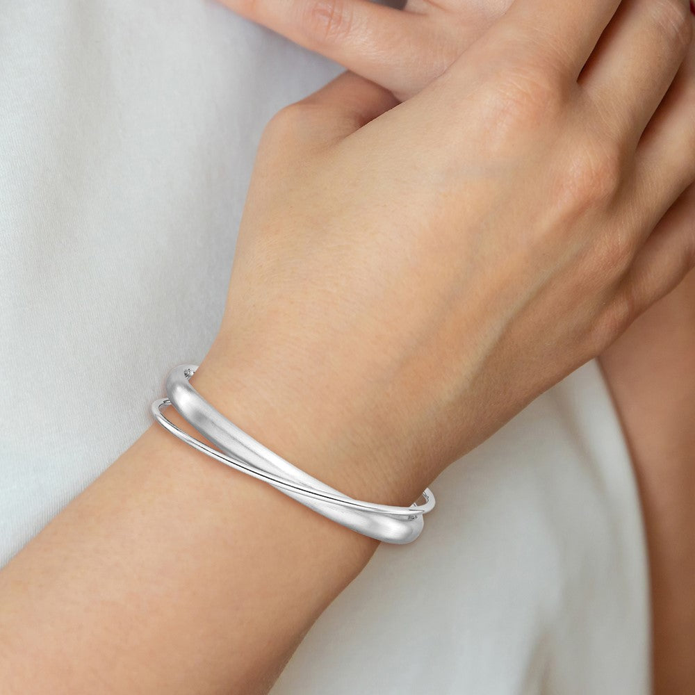 Sterlingsilber Rhodium Plt Satiniert Poliert Kreuz Manschette Armreif