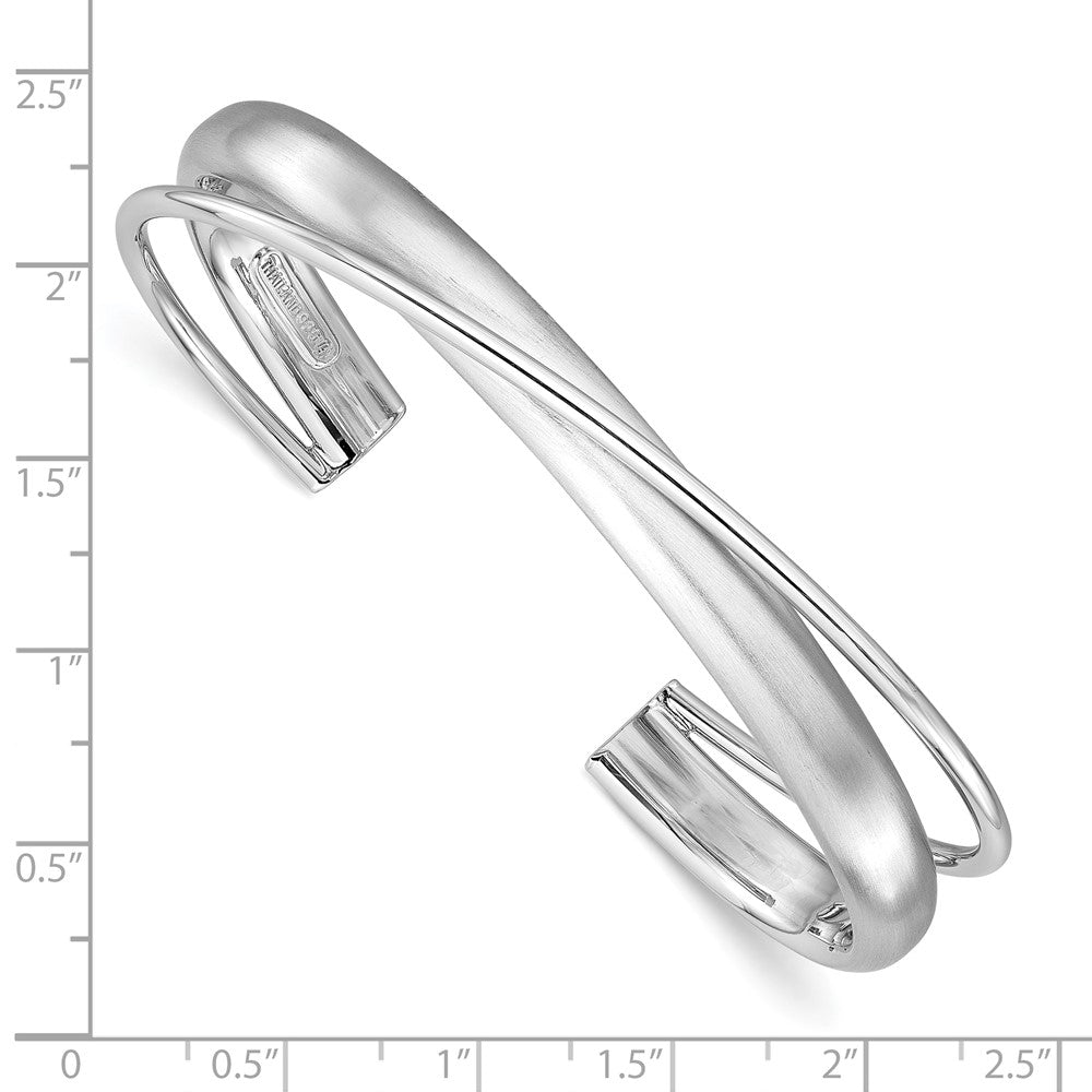 Sterlingsilber Rhodium Plt Satiniert Poliert Kreuz Manschette Armreif