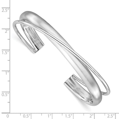 Sterlingsilber Rhodium Plt Satiniert Poliert Kreuz Manschette Armreif