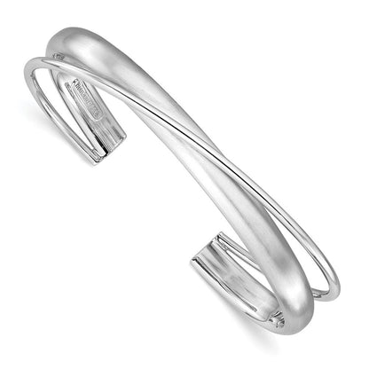 Sterlingsilber Rhodium Plt Satiniert Poliert Kreuz Manschette Armreif