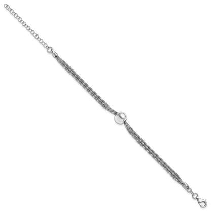 Sterlingsilber Rhodiniert Plt Poliert 3 Strang Perle 2 Zoll Verlängerung. Armband