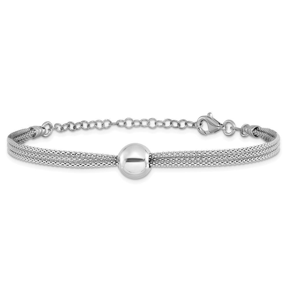 Sterlingsilber Rhodiniert Plt Poliert 3 Strang Perle 2 Zoll Verlängerung. Armband