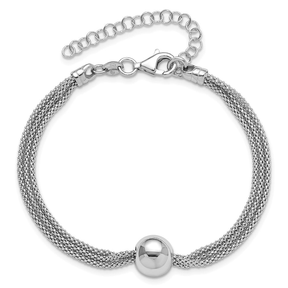 Sterlingsilber Rhodiniert Plt Poliert 3 Strang Perle 2 Zoll Verlängerung. Armband
