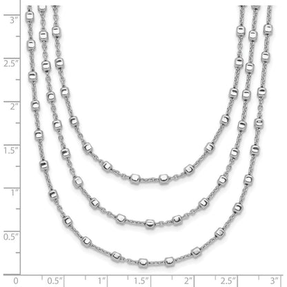 Sterlingsilber Rhodiniert 3 Strang Gekugelt 16 Zoll 2 Zoll Verlängerung. Halskette
