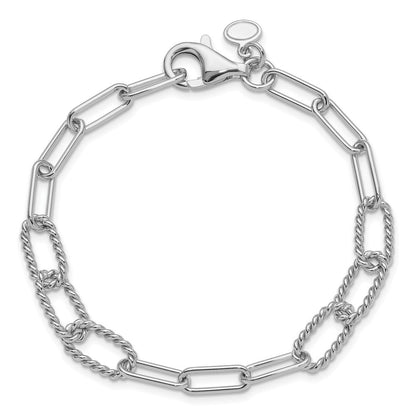 Sterlingsilber Rhodiniert Poliert/textured Fantasieglieder Armband