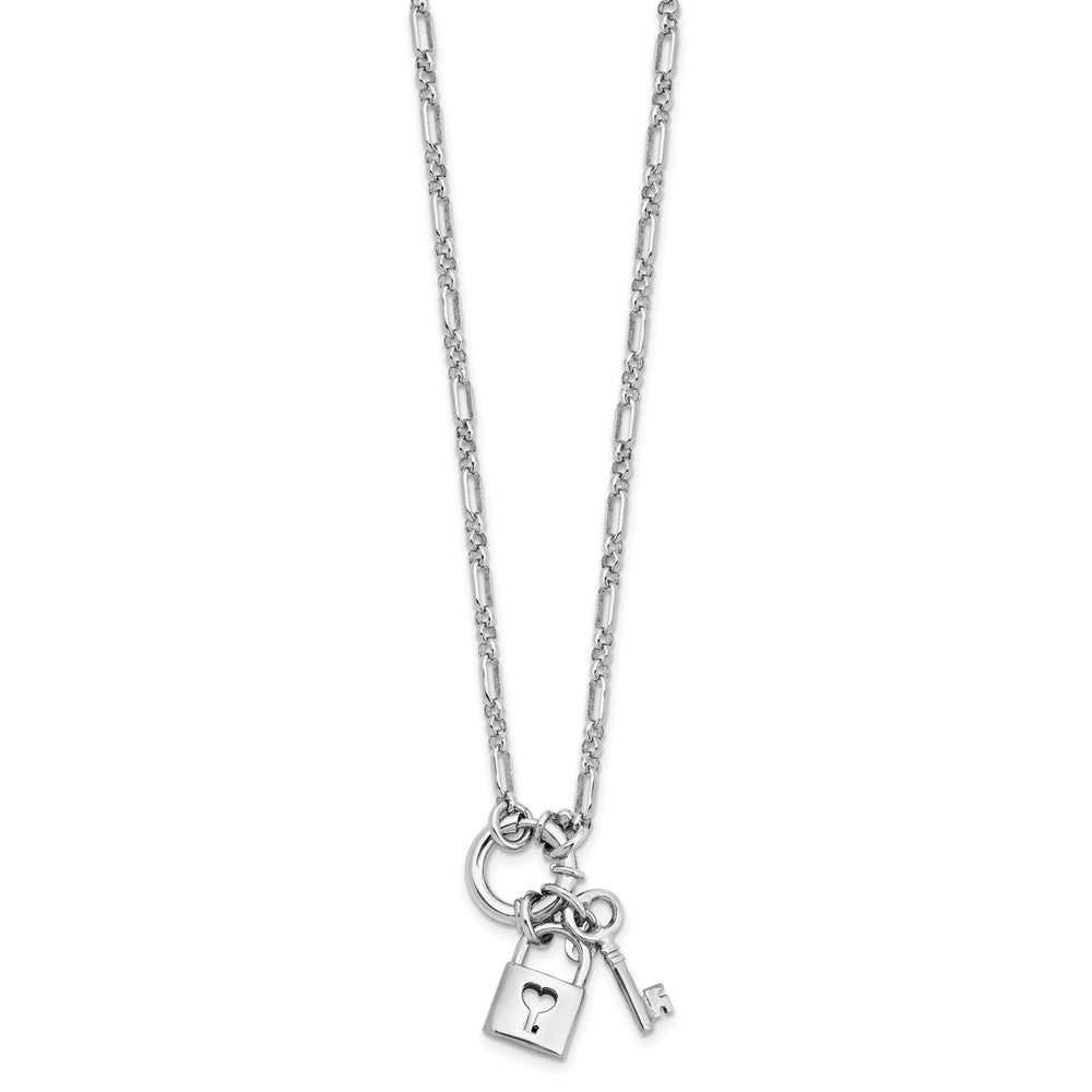 Sterlingsilber Rhodiniert Poliert Schloss und Key Halskette