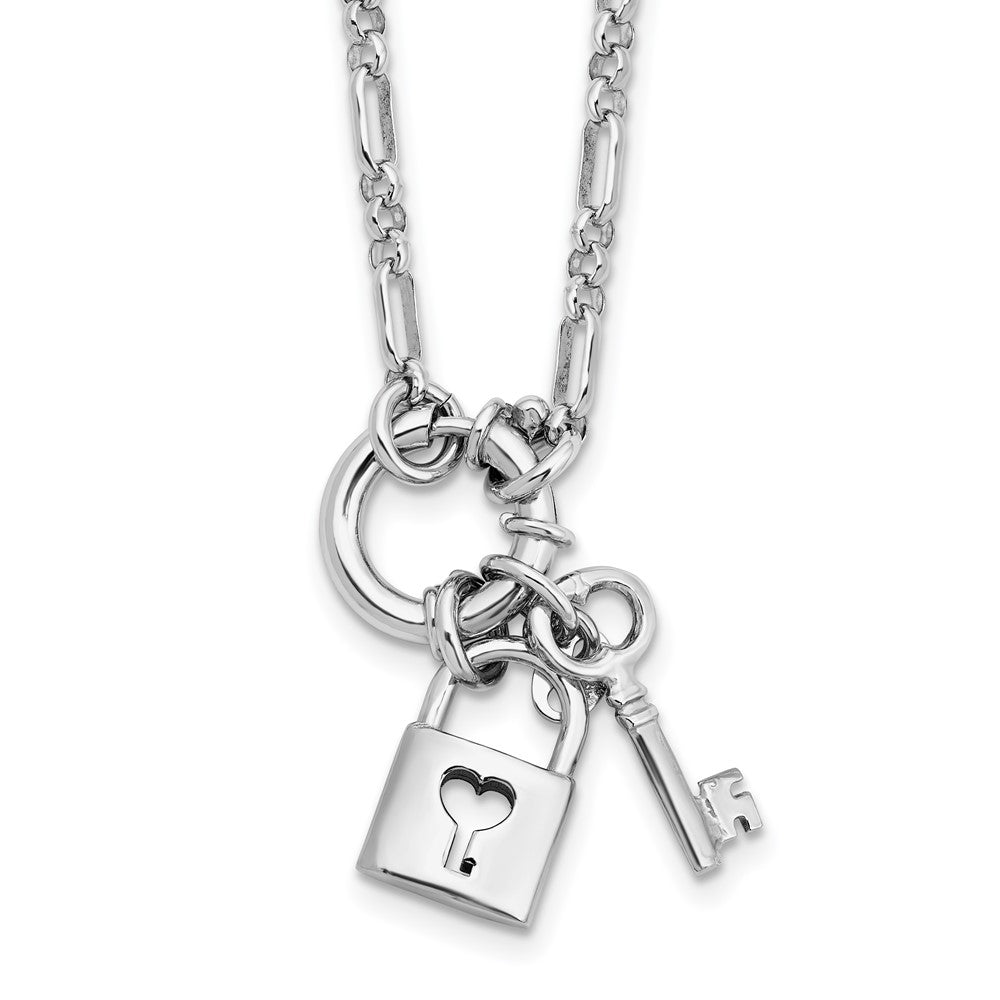 Sterlingsilber Rhodiniert Poliert Schloss und Key Halskette