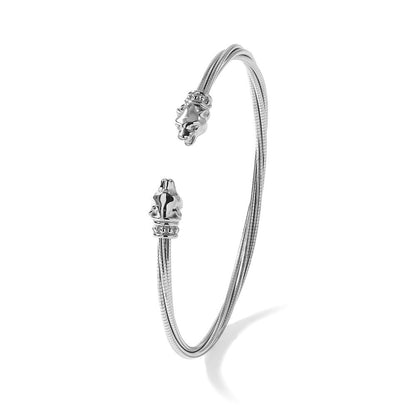 Sterlingsilber Rhodiniert Poliert Leopard Kopf Manschette Armreif