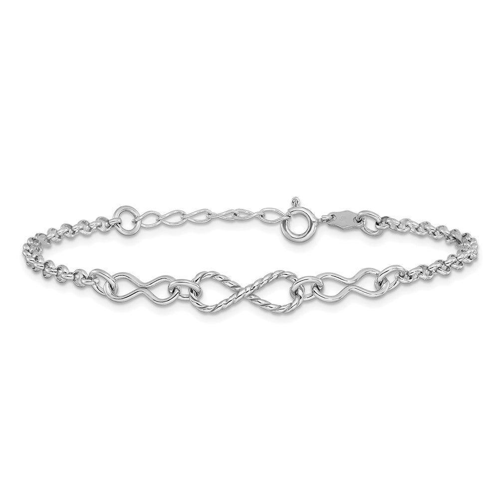 Sterlingsilber Rhodium Plt Gedreht Unendlichkeit 1 Zoll Verlängerung. Armband