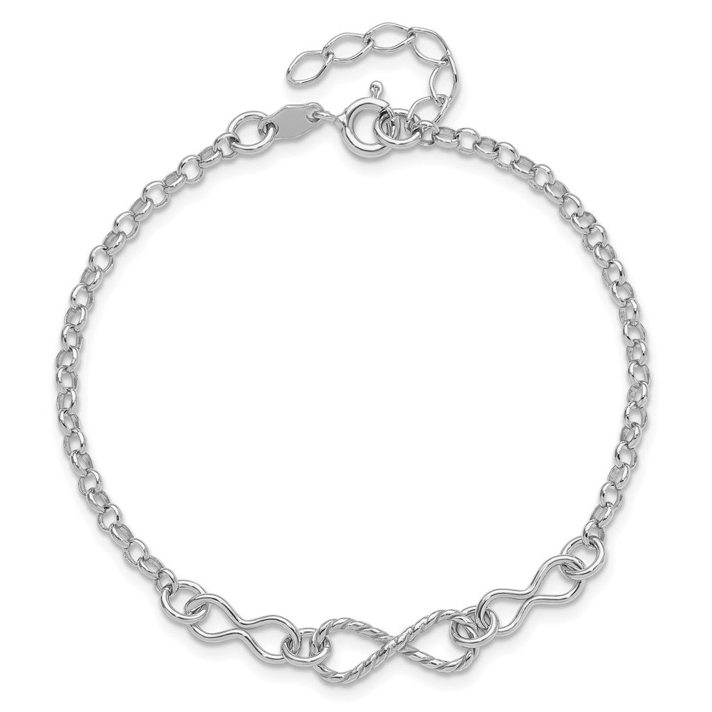 Sterlingsilber Rhodium Plt Gedreht Unendlichkeit 1 Zoll Verlängerung. Armband