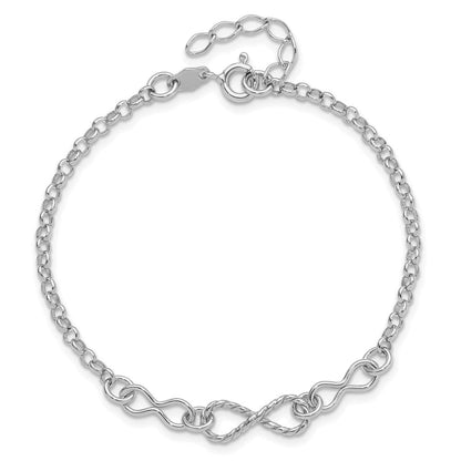 Sterlingsilber Rhodium Plt Gedreht Unendlichkeit 1 Zoll Verlängerung. Armband