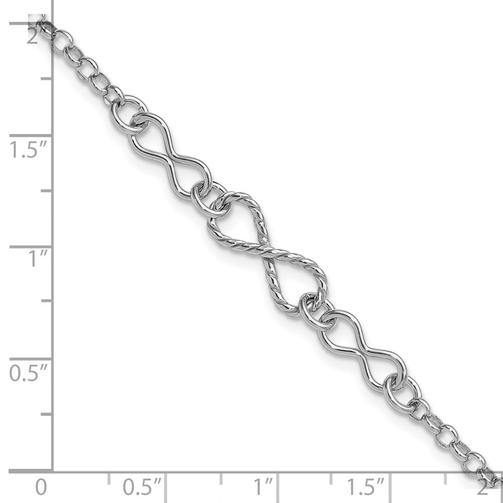 Sterlingsilber Rhodium Plt Gedreht Unendlichkeit 1 Zoll Verlängerung. Armband