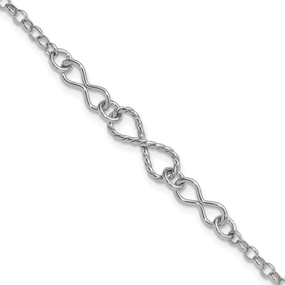 Sterlingsilber Rhodium Plt Gedreht Unendlichkeit 1 Zoll Verlängerung. Armband