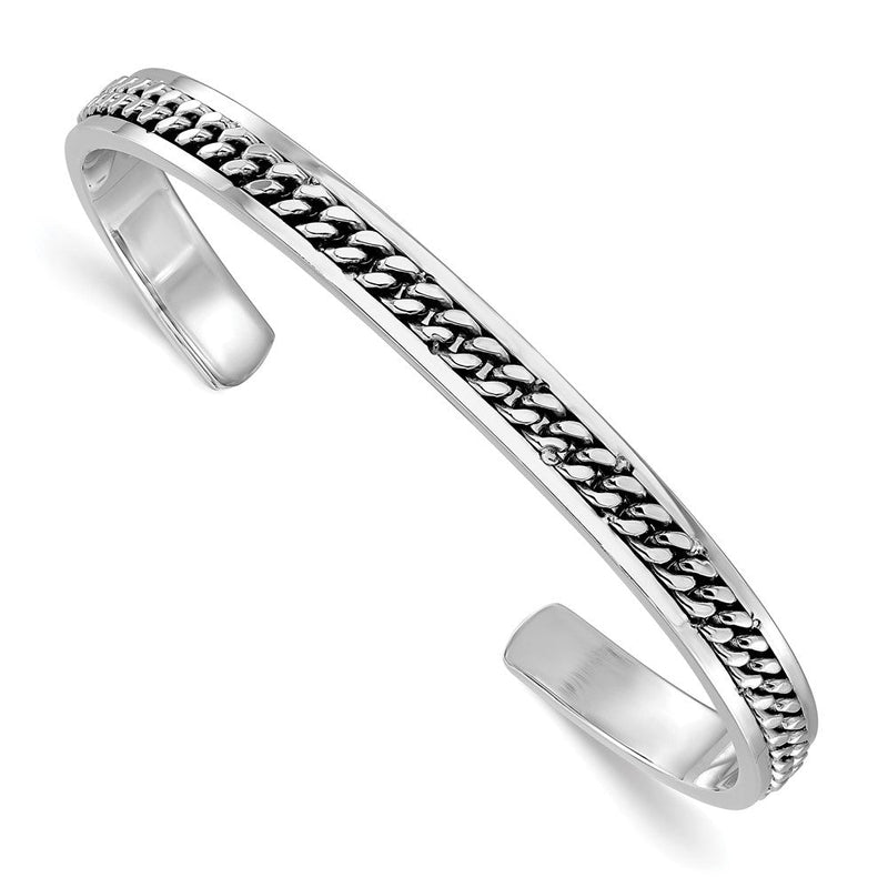 Sterlingsilber Rhodiniert Poliert Panzer Glieder Manschette Armreif