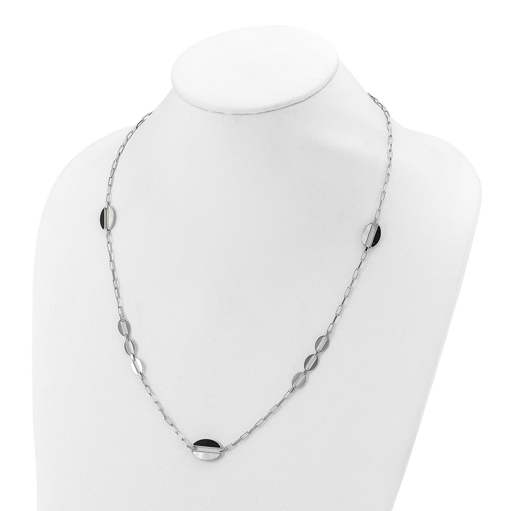 Sterlingsilber Rhodiniert Schwarz und Weiß Perlmutt Halskette